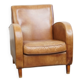Cowhide  Leather Designer Armchair in Light Cognac Color