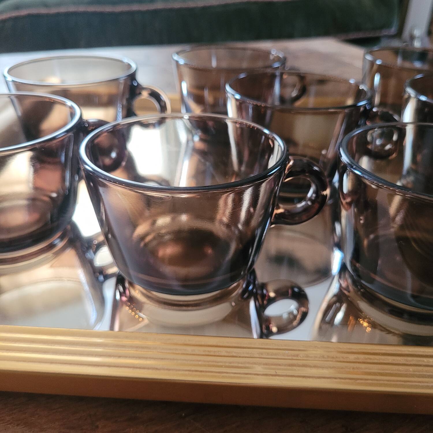 Set of 9 smoked glass cups — Vereco France, 1970s