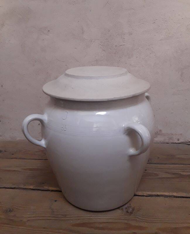 Grease pot salting pot H47cm in enamelled stoneware