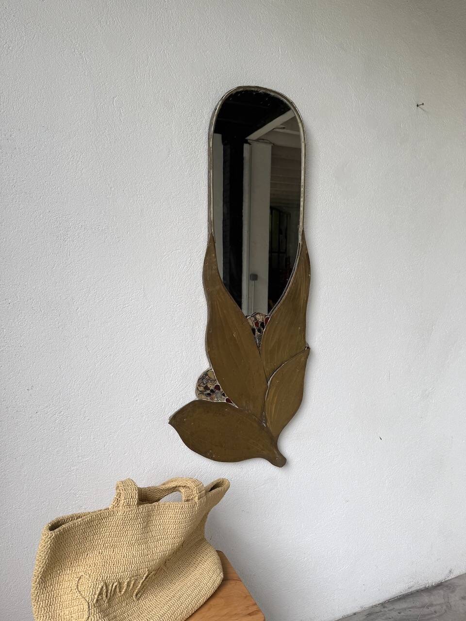Brass flower oval mirror 1960