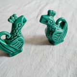 Salière et poivrière barbotine en forme de coq vert