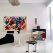 Mid Modern Italian Colored Glass Sideboards with Solid Wood Structure and Brass