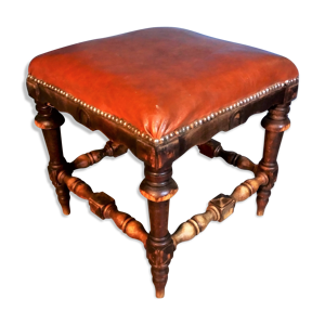 Tabouret bois & cuir début XXème