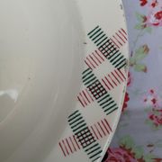 Plat creux style art deco formes géometriques vintage vert et rouge