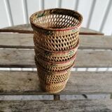 Série de 4 mini cache-pot en paille et fil d'osier tressés