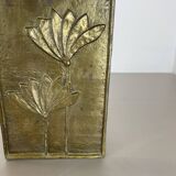 Hollywood Regency Solid 7.5kg Brass Brutalist Floral Umbrella Stand, Italy 1970s