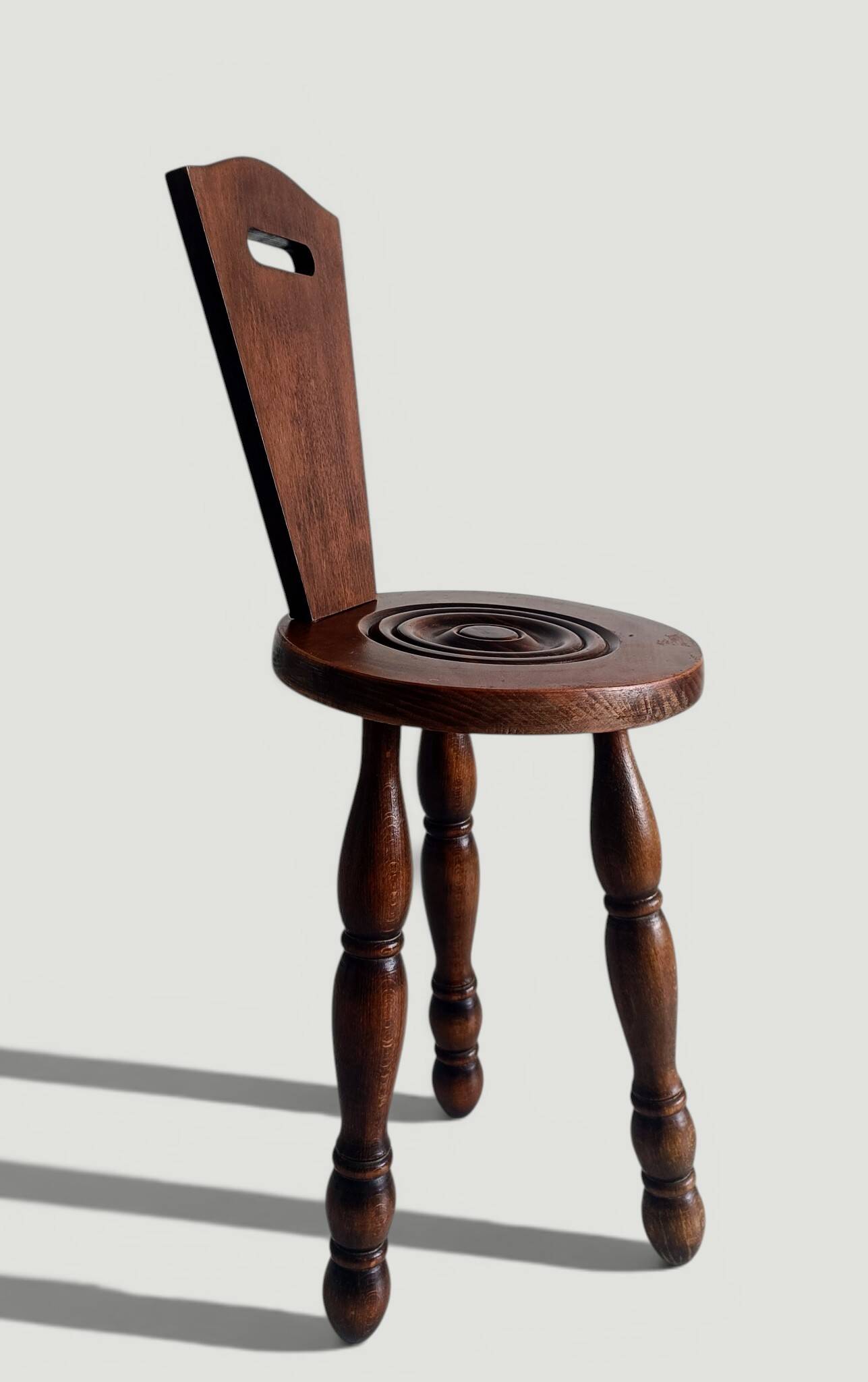 Folk Art Chestnut Wood Tripod Chair, Charles Dudouyt Style, France, 1930s