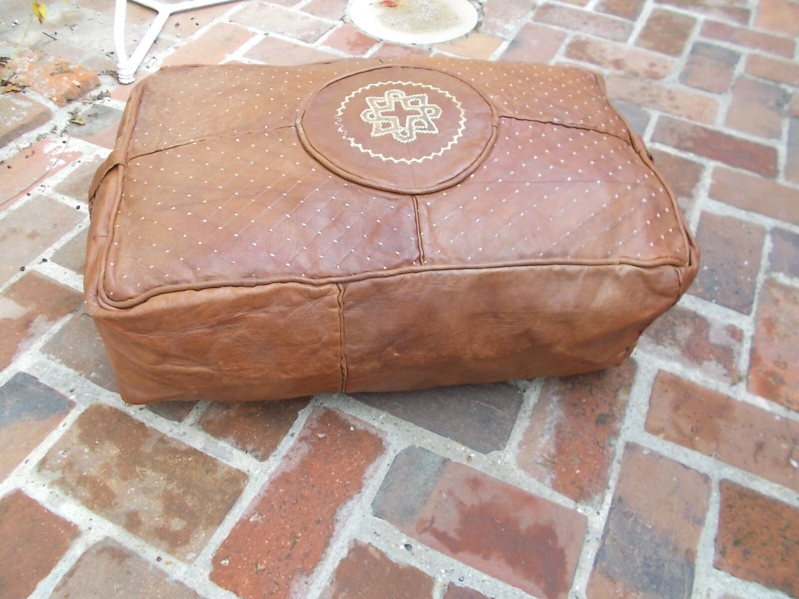 Moroccan vintage leather pouf