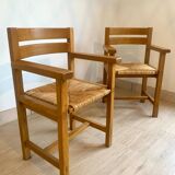 Pair of solid elm armchairs from Maison Regain