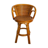 Tabouret de bar ou comptoir pivotant en rotin an 60 vintage