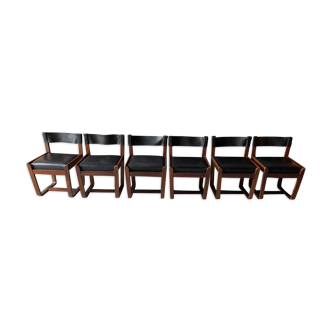 6 black chairs by Gunther Hoffstead for Uniflex - 1960's