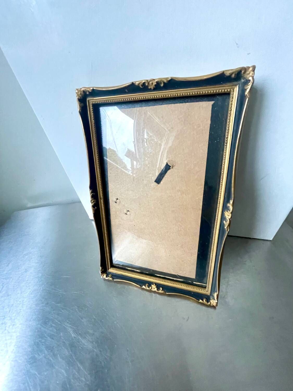 Antique black & gold wooden frame   24 cm x 16 cm convex glass