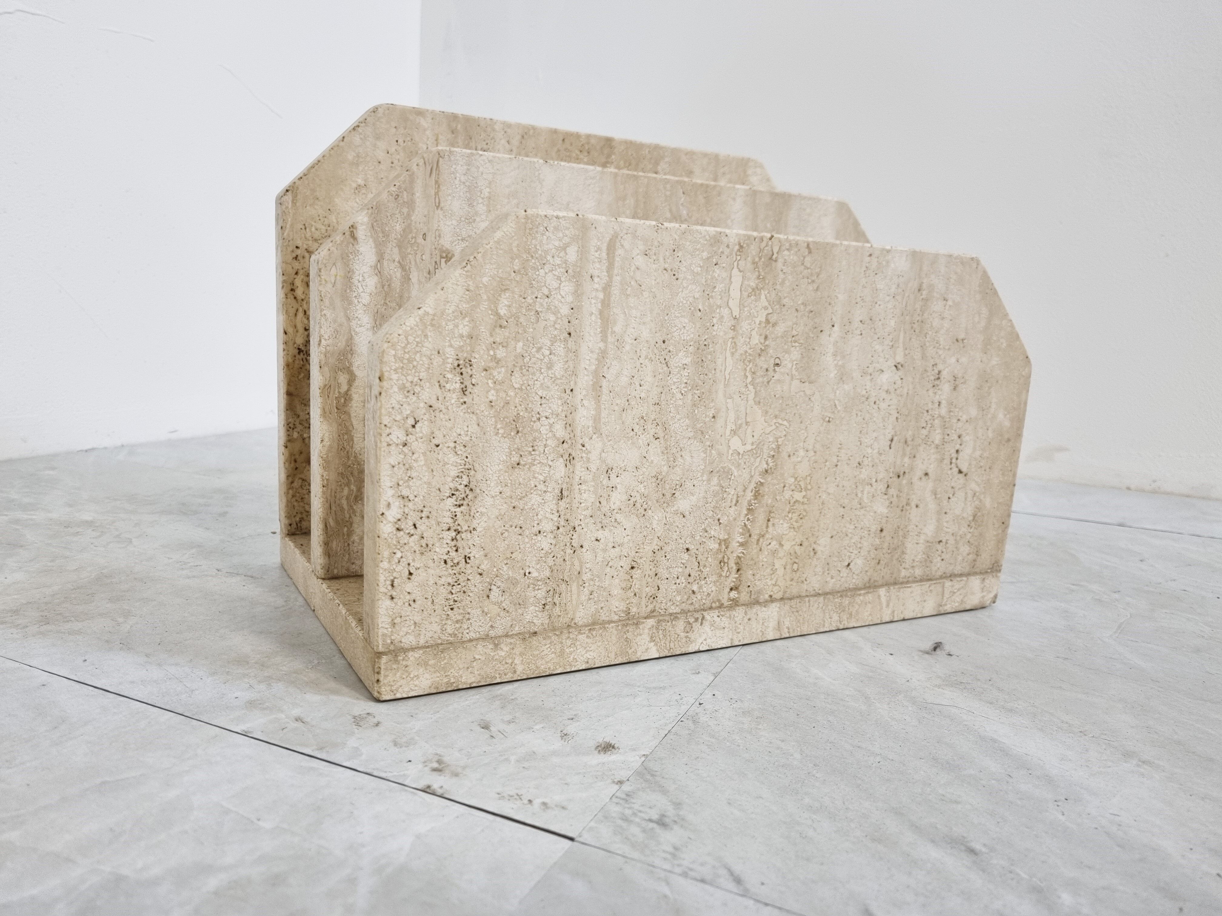 Vintage travertine magazine holder, 1970s