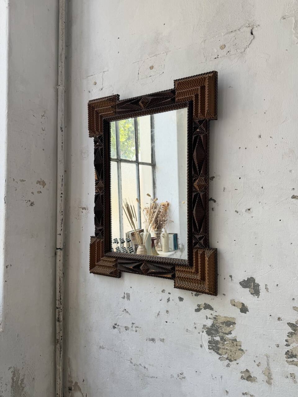 Tramp art mirror 1900 folk art France