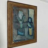 Original mid-century Swedish oil on panel – “Plant Pot” by Lennart Liljo – vintage & framed – 34 × 43 cm