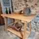 Old French work table / kitchen island / console, beech and chestnut, circa 1930–1950