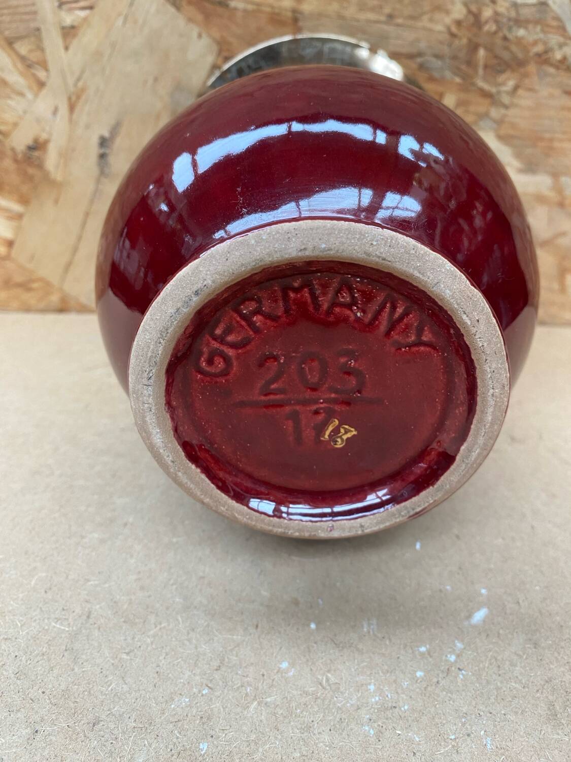 Antique bordeaux red & gold ceramic vase germany vintage