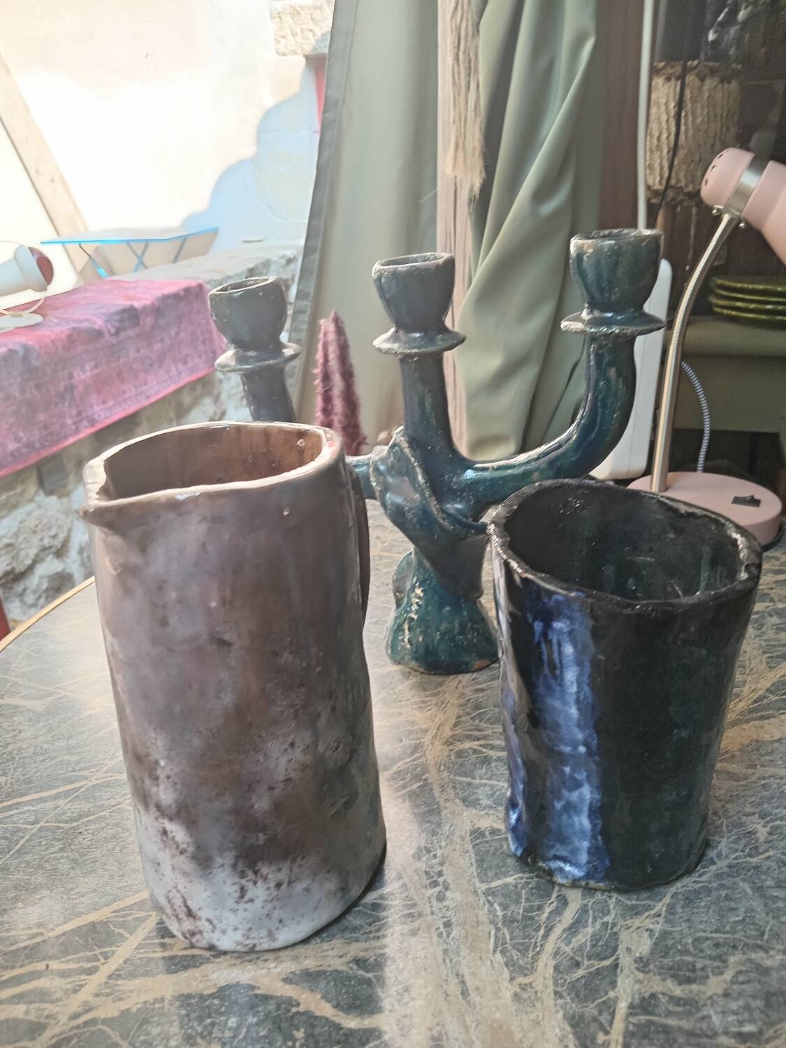 Three handcrafted ceramic items