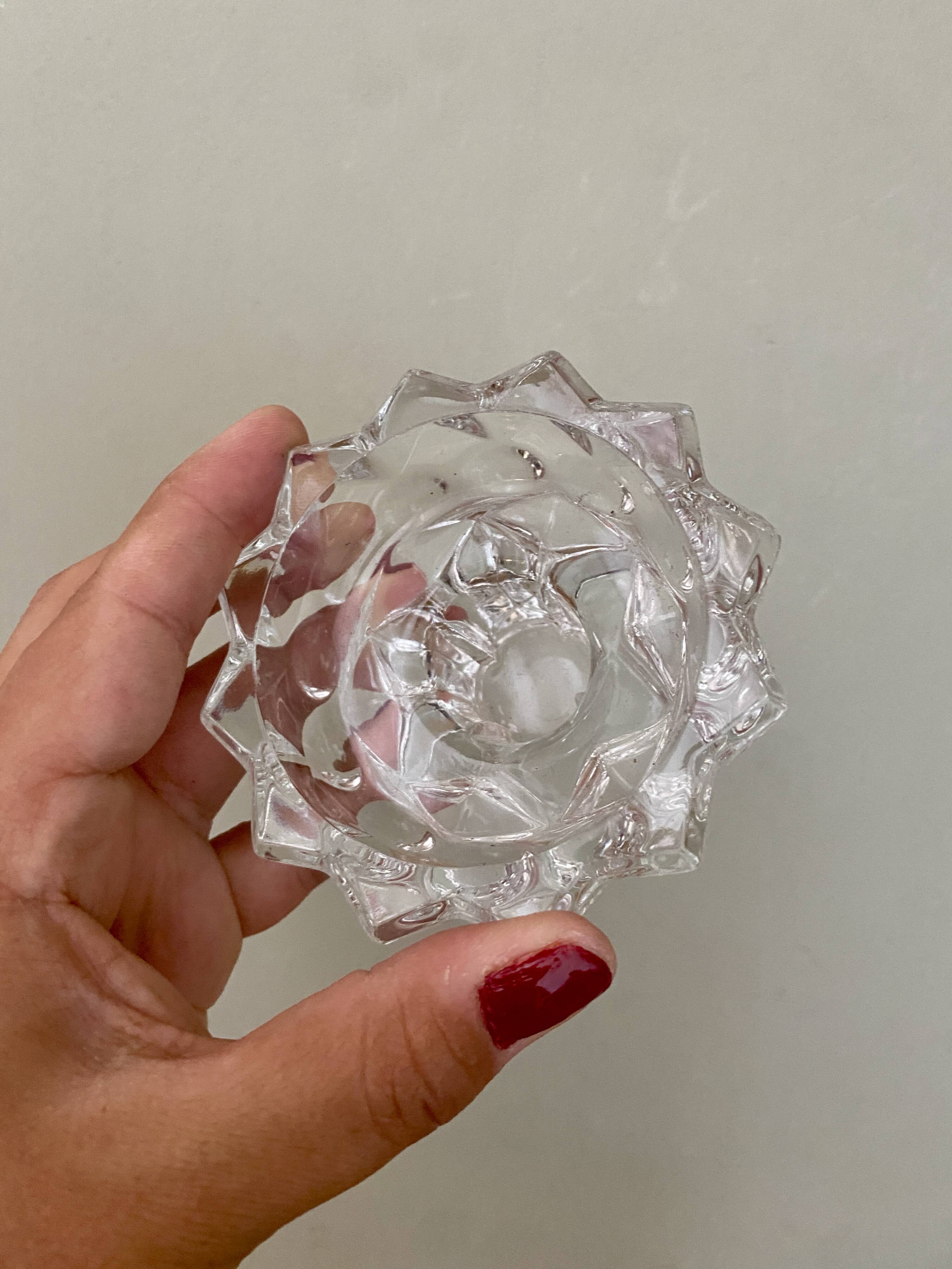 Set of 2 vintage molded glass candle holders