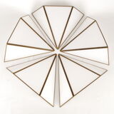 Mid century ice glass and brass triangle sconces,  set of five 1970's pyramid sconces