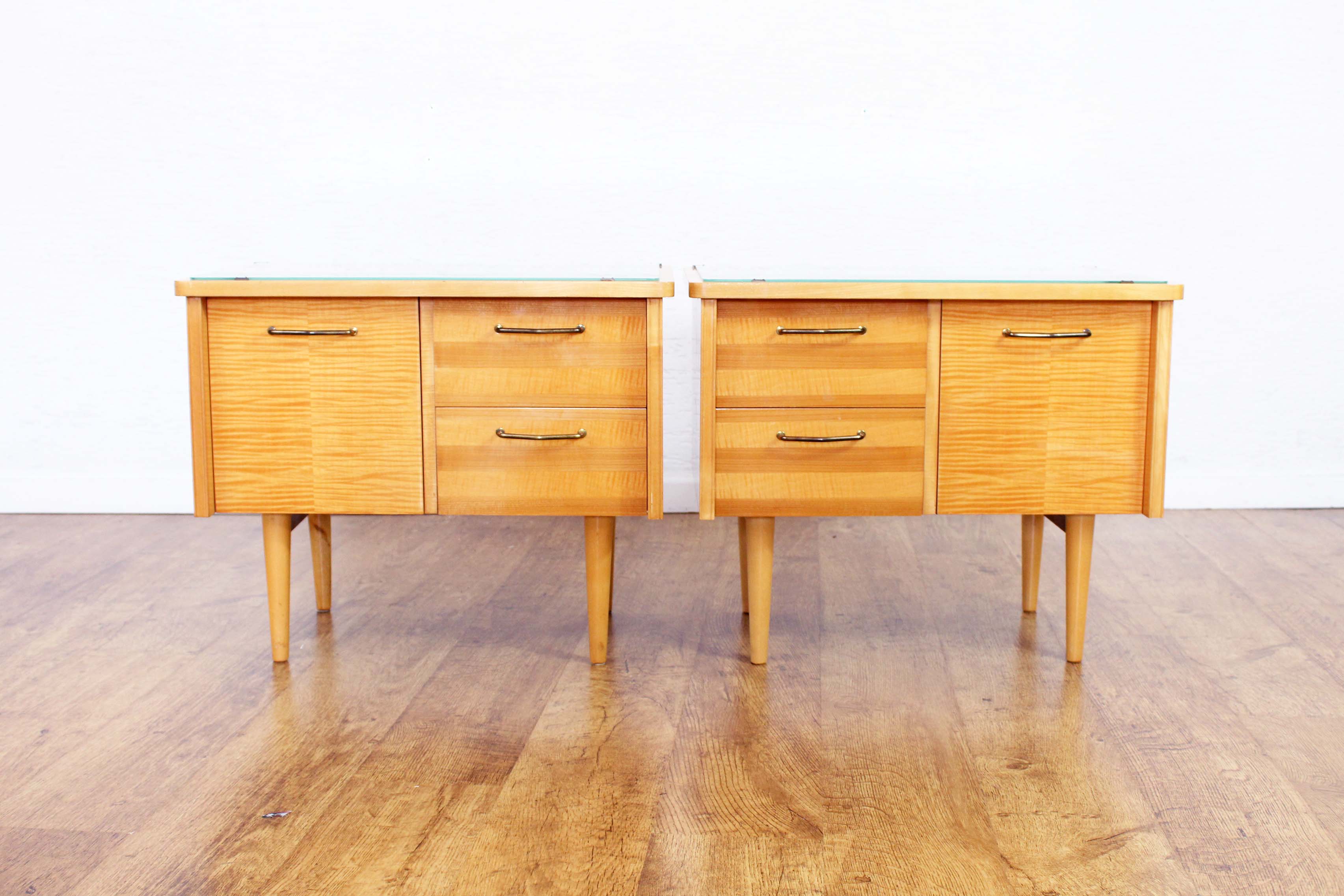 Pair of bedside 60s maple plate