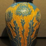 Vase balustre à décor de chardons jaune et bleu