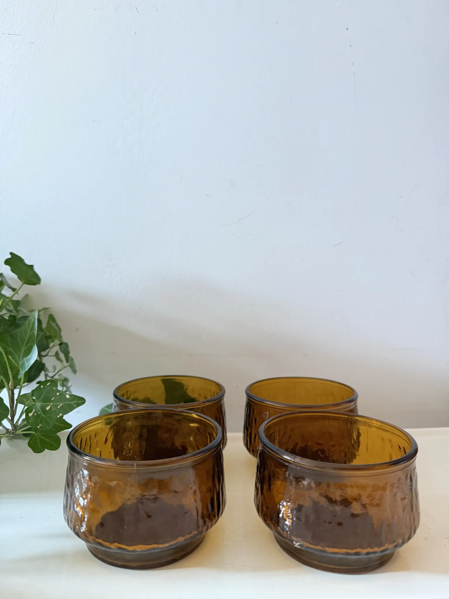 Mid Century amber-coloured bowls Arcoroc Sierra