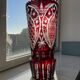 Hand-cut crystal vase, Bohemian or Polish - Vintage - Ruby/Cranberry