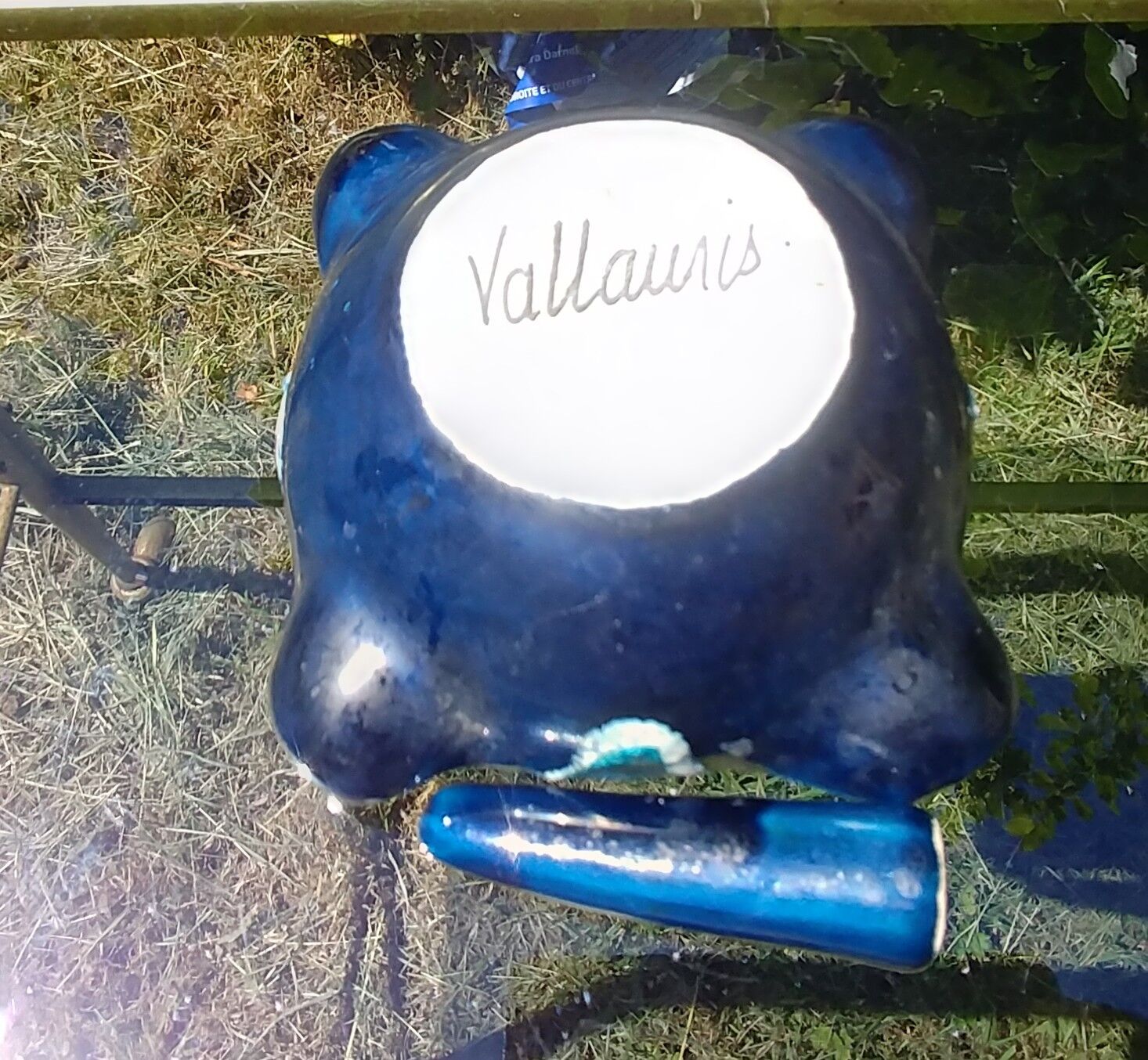 Glazed ceramic ashtray Vallauris blue with its Vintage pestle 70s