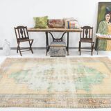 6x10 Peach Beige & Green Soft Wool Vintage Rug, 201x308Cm SK 5621