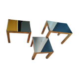 Table gigogne vintage métal doré et verre fumé miroir