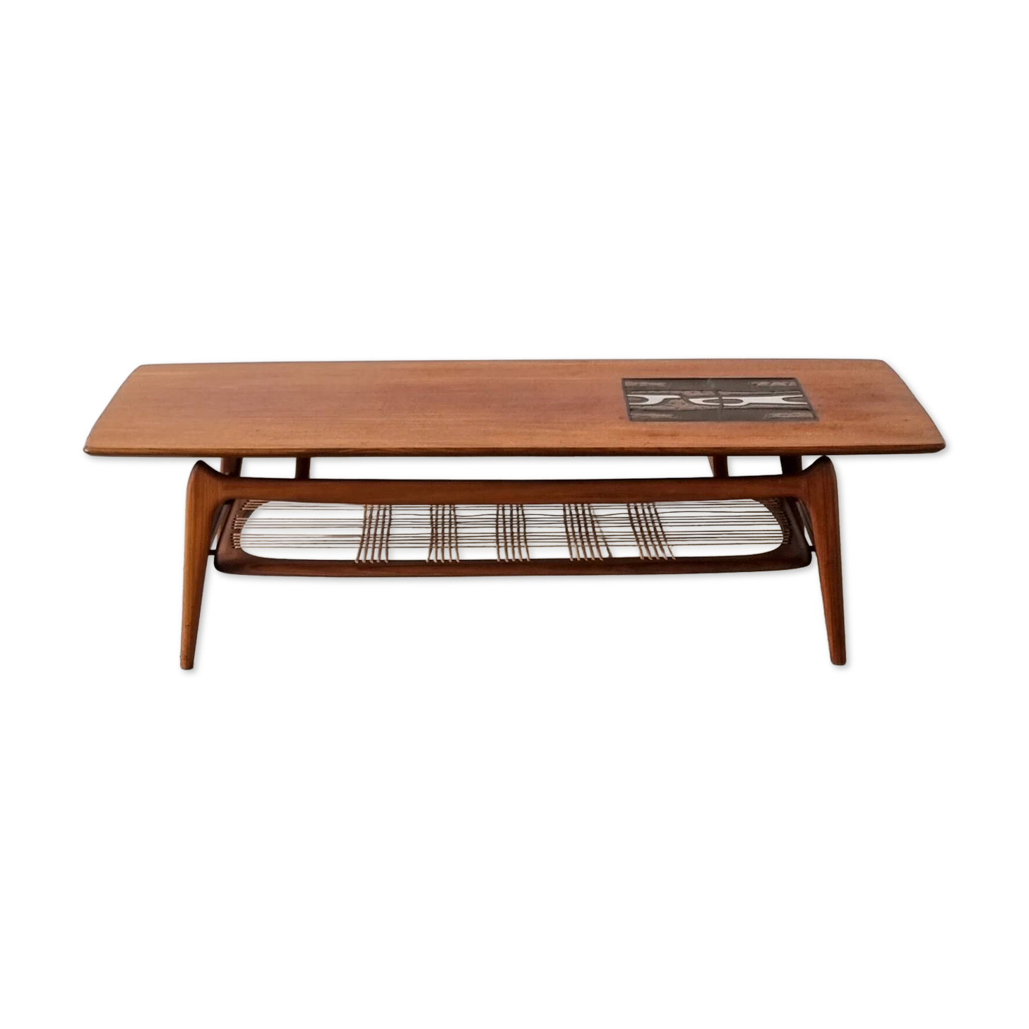Teak coffee table by Louis Van Teeffelen with tile inlay.