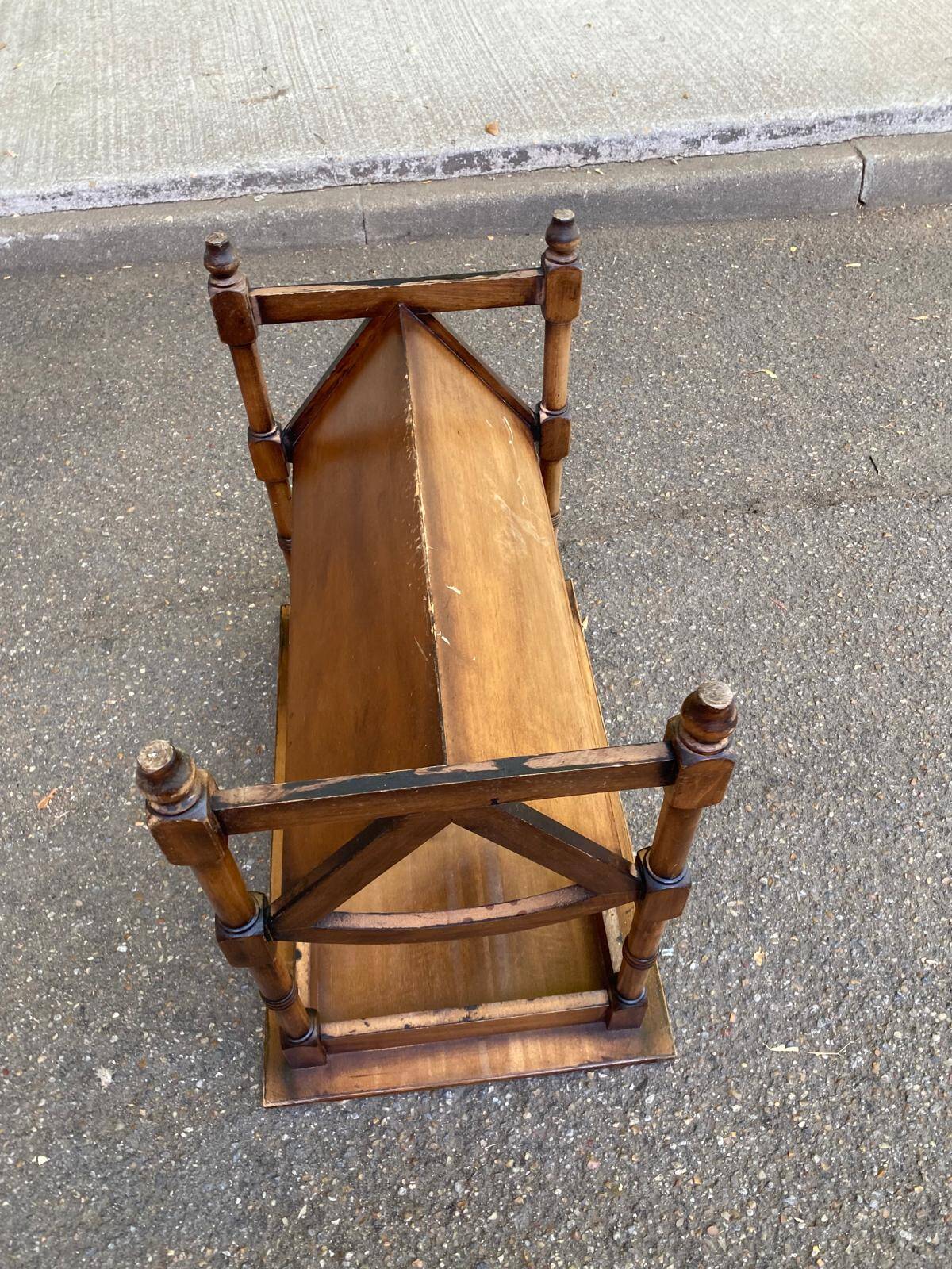 Wooden side table magazine rack in neo-classical English style.