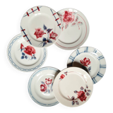 Assiettes plates anciennes dépareillées en faïence