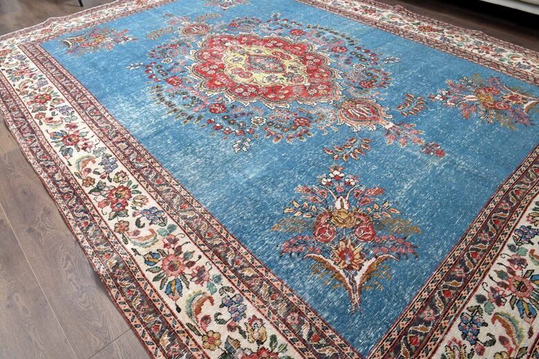 Blue Handmade Persian Vintage Rug 274x370 cm