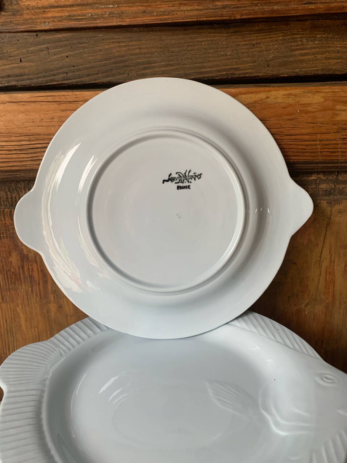 12 blue fish plates, Sarreguemines, 1930s