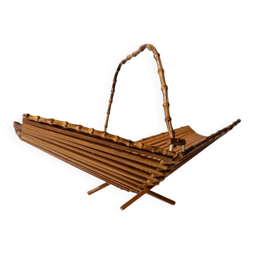 Panier à fruits vintage en bois des années 1960, design pliable en bambou, décoration de table rétro, idée cadeau élégante