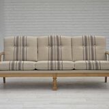 1970s, Danish 3-seater sofa, beige furniture wool, solid oak wood.