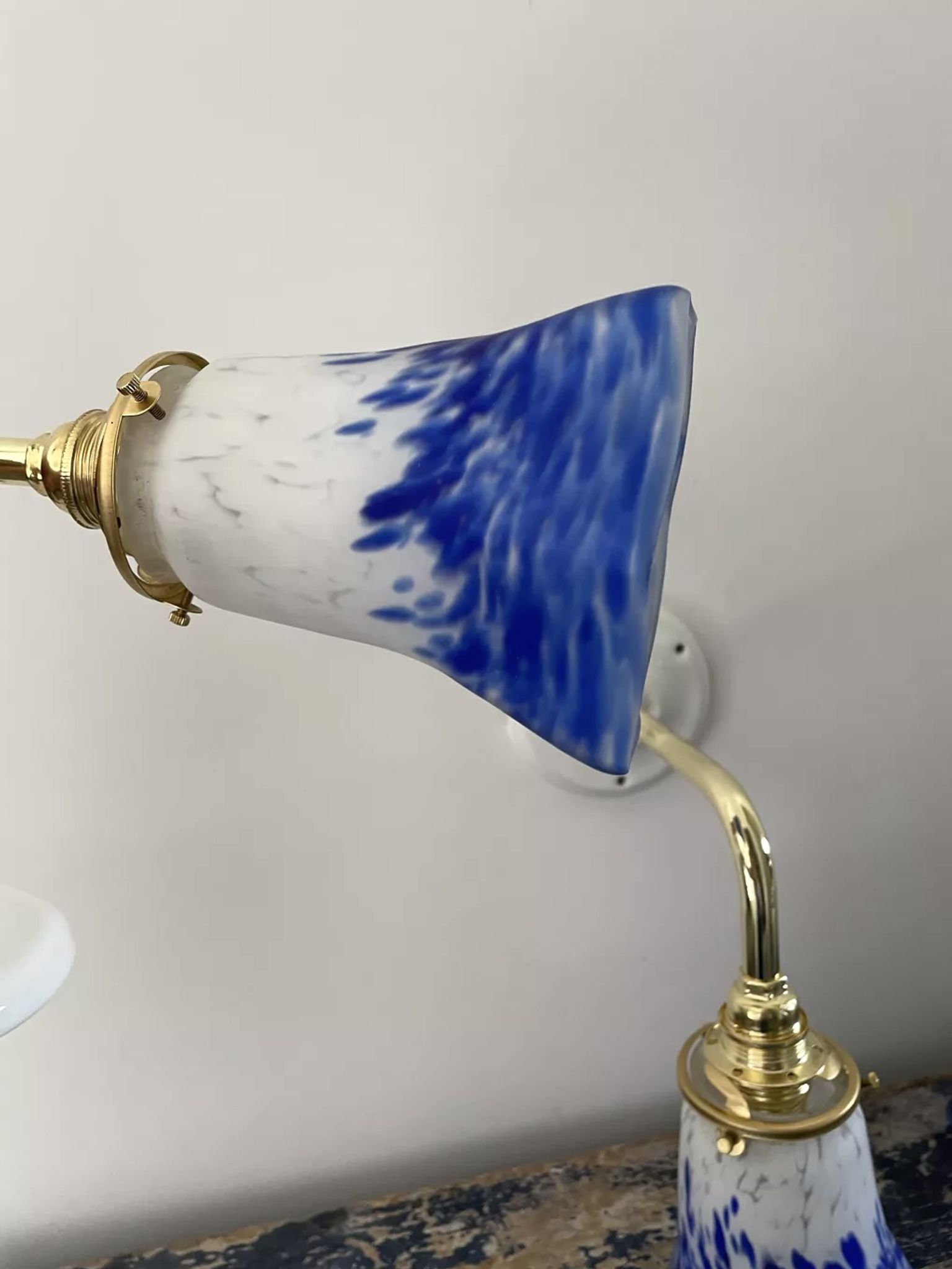 Set of two blue Art Deco wall lamps