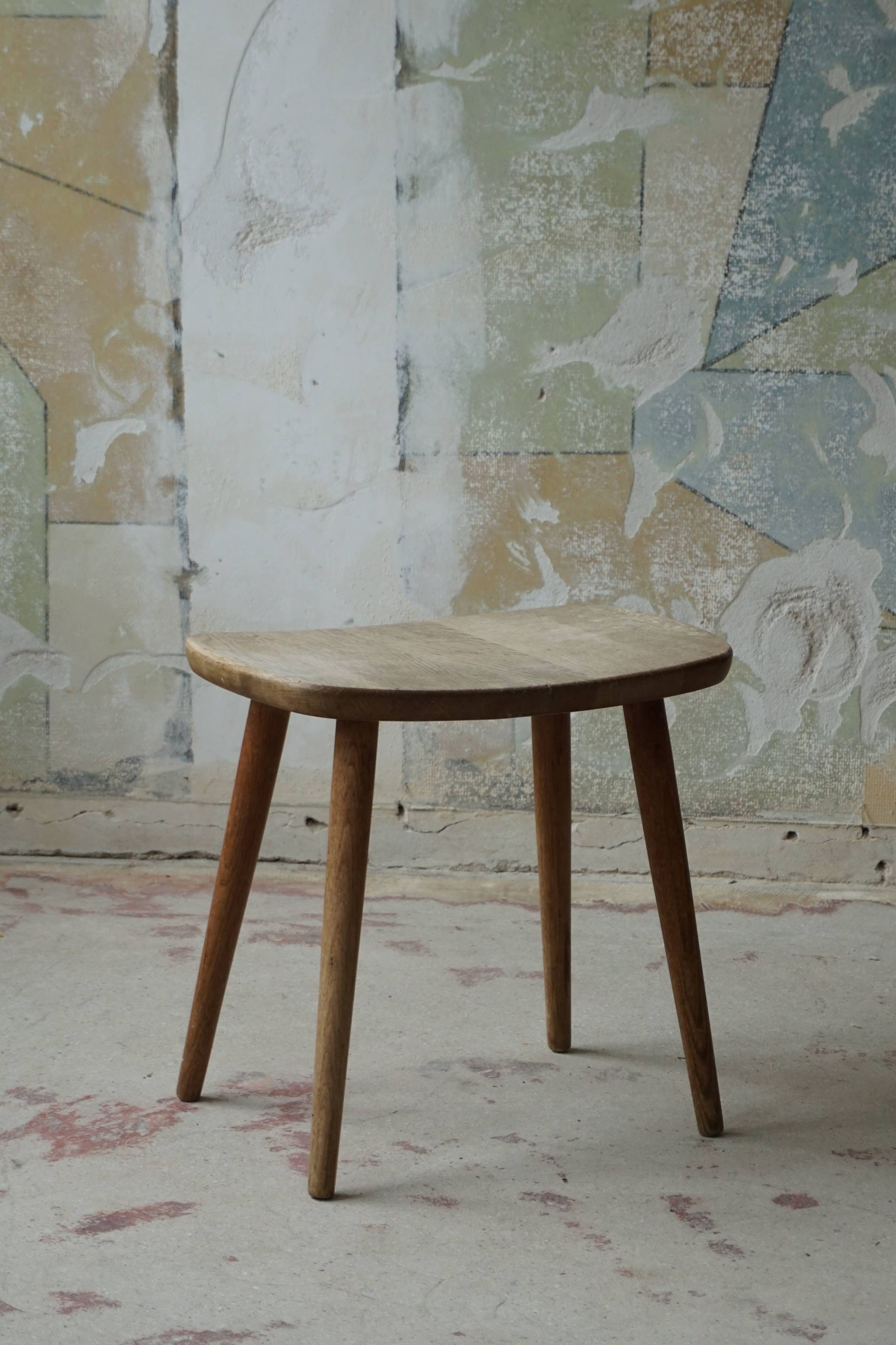 Vintage Swedish Modern Solid Oak Stool by Yngve Ekström, Model "palle", 1950s