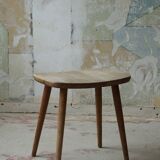 Vintage Swedish Modern Solid Oak Stool by Yngve Ekström, Model "palle", 1950s