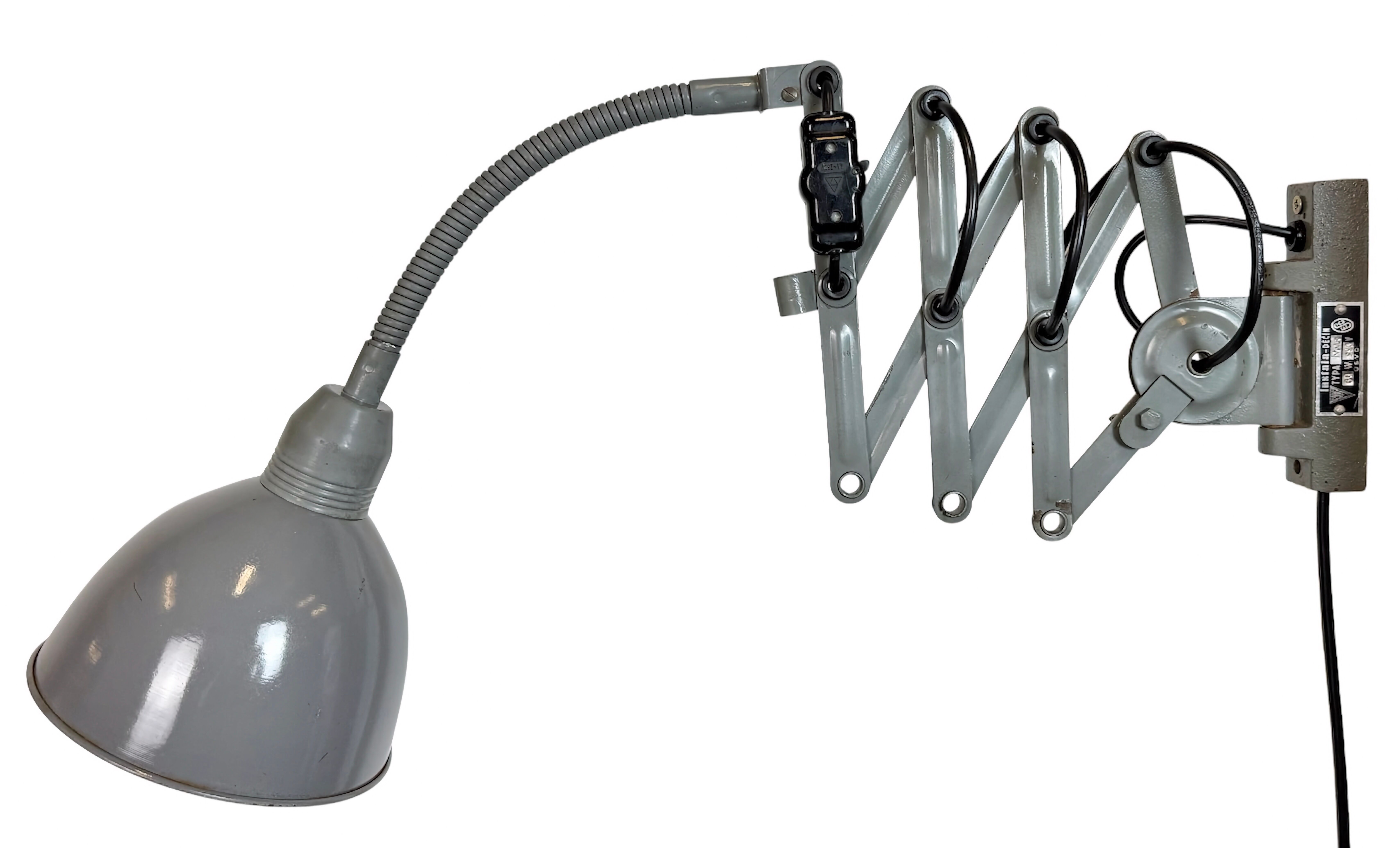 Grey Industrial Gooseneck Scissor Wall Lamp from Elektroinstala, 1960s