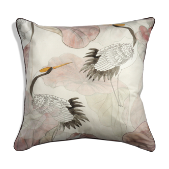 Coussin carré velours de coton imprimé et lin uni