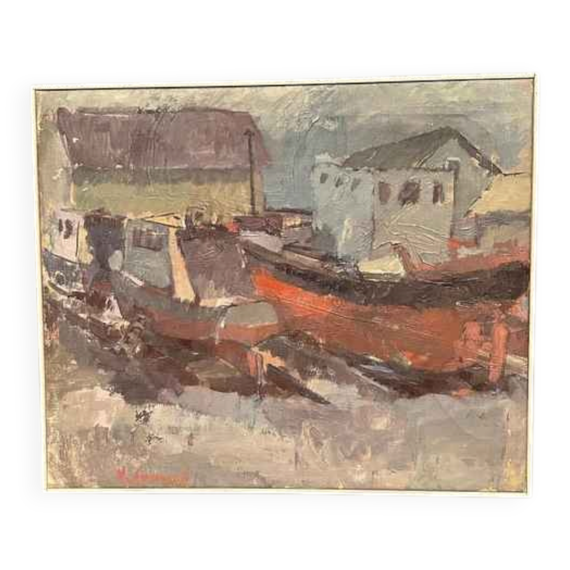 Original Swedish Oil On Canvas – “Boats” By Ingemar Stragnell – Signed – Vintage & Framed