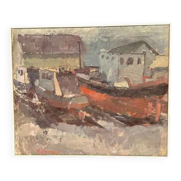 Original Swedish Oil On Canvas – “Boats” By Ingemar Stragnell – Signed – Vintage & Framed