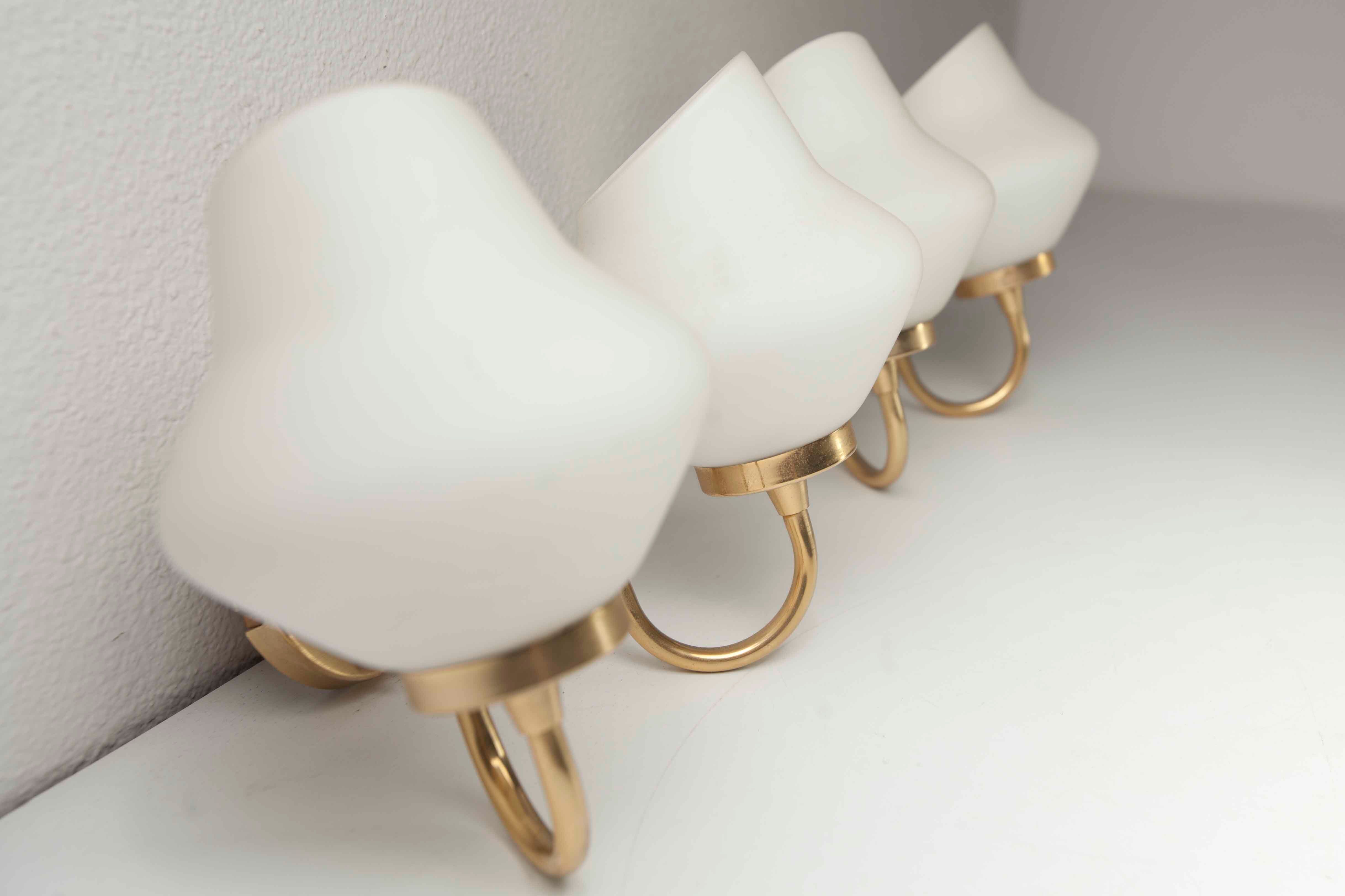 Pair of 60s brass and opaline sconces