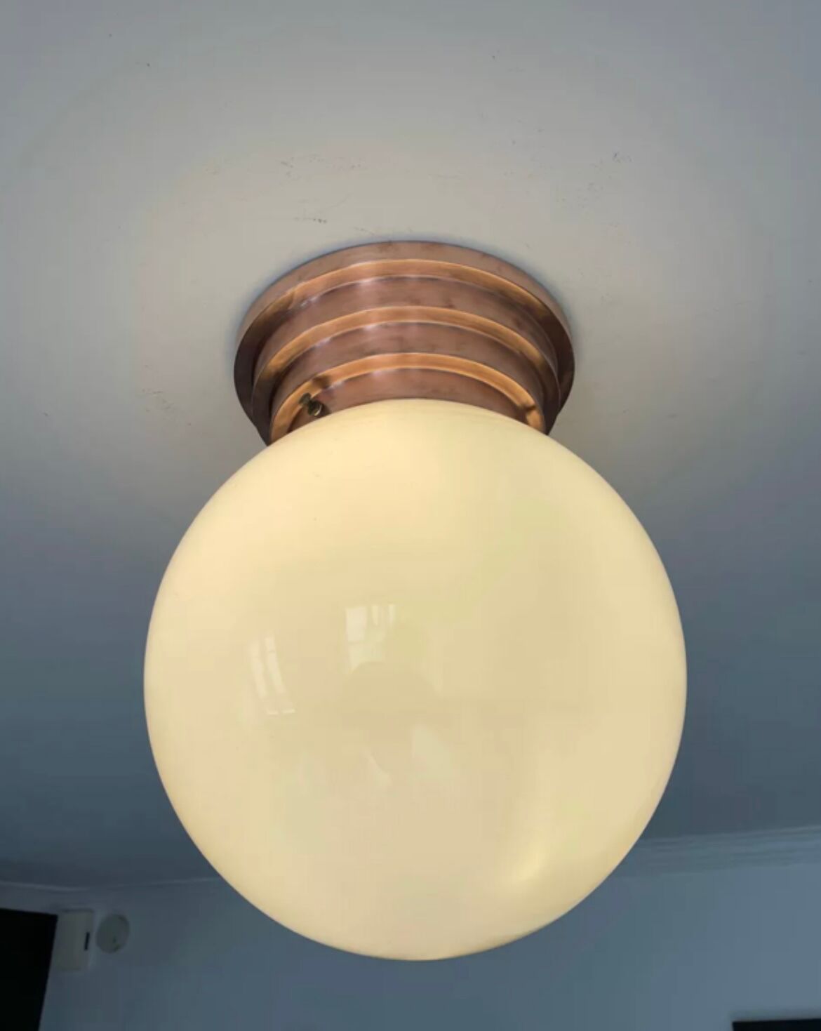Vintage ceiling lamp, copper and art deco opaline, France 1930