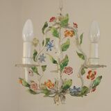 Romantic Vintage Italian Metal 3 Light Cage Chandelier Circa 1930s/40s