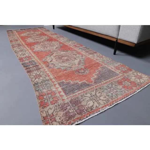 Vintage Turkish Oushak Handmade Wool Cotton Red Runner 85x277