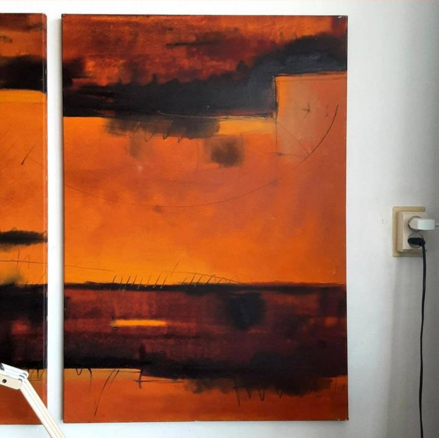 Dário Bosa abstract diptych (orange/red) signed / canvas Brasilian art